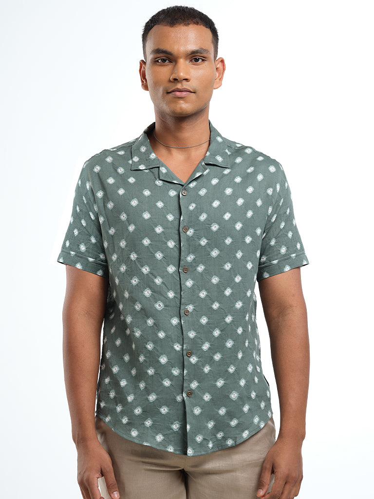 Short Sleeve Cuban Collar Bandhani Shirt – Sardine Gray