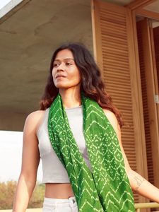 Unisex Handwoven Ikat Scarf - Forest Green