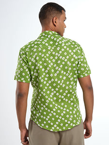 Short Sleeve Cuban Collar Bandhani Shirt – Guava Green