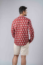 Load image into Gallery viewer, Regular Fit Block Printed Cotton Shirt - Paisley Red

