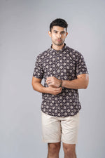 Load image into Gallery viewer, Slim Fit Block Printed Cotton Shirt - Jaal Black
