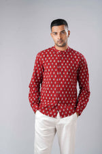 Load image into Gallery viewer, Regular Fit Block Printed Cotton Shirt - Jhumka Red
