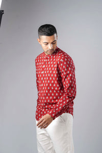Regular Fit Block Printed Cotton Shirt - Jhumka Red
