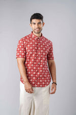 Load image into Gallery viewer, Slim Fit Block Printed Cotton Shirt - Jaal Red
