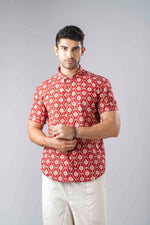 Load image into Gallery viewer, Slim Fit Block Printed Cotton Shirt - Jaal Red
