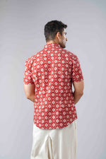 Load image into Gallery viewer, Slim Fit Block Printed Cotton Shirt - Jaal Red
