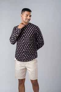 Regular Fit Block Printed Cotton Shirt - Jhumka Black