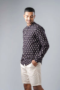 Regular Fit Block Printed Cotton Shirt - Jhumka Black