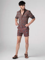 Load image into Gallery viewer, Regular Fit Block Printed Cotton Shorts - Gulshan Red
