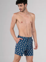 Load image into Gallery viewer, Regular Fit Block Printed Cotton Shorts - Ankur Blue
