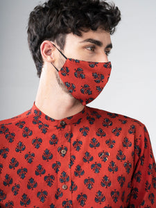 Block Printed Reversible Cotton Mask - Ankur Red