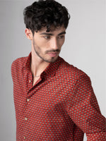 Load image into Gallery viewer, Regular Fit Block Printed Cotton Shirt - Chaman Red

