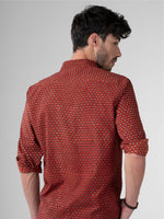 Load image into Gallery viewer, Regular Fit Block Printed Cotton Shirt - Chaman Red
