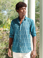 Load image into Gallery viewer, Comfort Fit Handwoven Ikat Shirt - Blue Twigs
