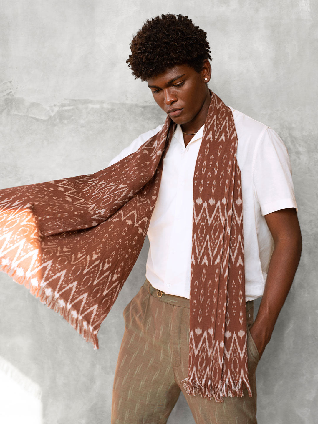 Unisex Handwoven Ikat Scarf - Earth Brown