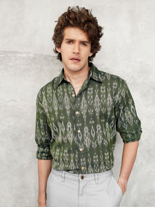 Comfort Fit Handwoven Ikat Shirt - Evergreens