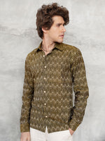 Load image into Gallery viewer, Comfort Fit Handwoven Ikat Shirt - Olive Ridges
