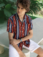 Load image into Gallery viewer, Cuban Collar Handwoven Ikat Shirt - Redwoods
