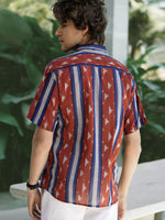 Load image into Gallery viewer, Cuban Collar Handwoven Ikat Shirt - Redwoods
