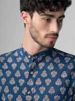 Load image into Gallery viewer, Regular Fit Block Printed Cotton Shirt - Ankur Blue

