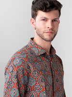 Load image into Gallery viewer, Regular Fit Block Printed Cotton Shirt - Gulshan Red
