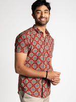 Load image into Gallery viewer, Slim Fit Block Printed Cotton Shirt - Farsh Red
