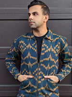 Load image into Gallery viewer, Disturbia - Teal Blue Handcrafted Ikat Jacket
