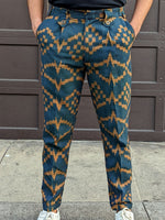 Load image into Gallery viewer, Disturbia - Teal Blue Slim Fit Handwoven Ikat Pants
