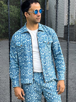 Load image into Gallery viewer, Glitchet - Sky Blue Handcrafted Ikat Jacket
