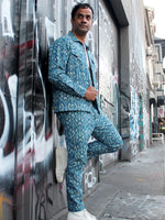 Load image into Gallery viewer, Glitchet - Sky Blue Slim Fit Handwoven Ikat Pants
