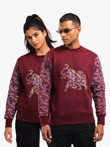 Unisex Printed Crewneck Sweatshirt - Maroon