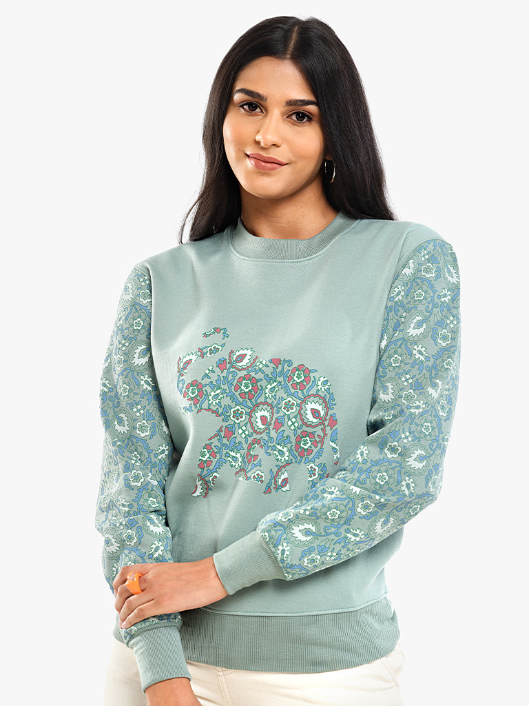 Unisex Printed Crewneck Sweatshirt – Mint Green