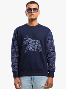 Unisex Printed Crewneck Sweatshirt - Navy