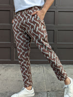 Load image into Gallery viewer, Obscuria - Brown Slim Fit Handwoven Ikat Pants
