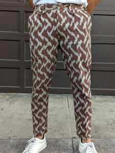 Obscuria - Brown Slim Fit Handwoven Ikat Pants
